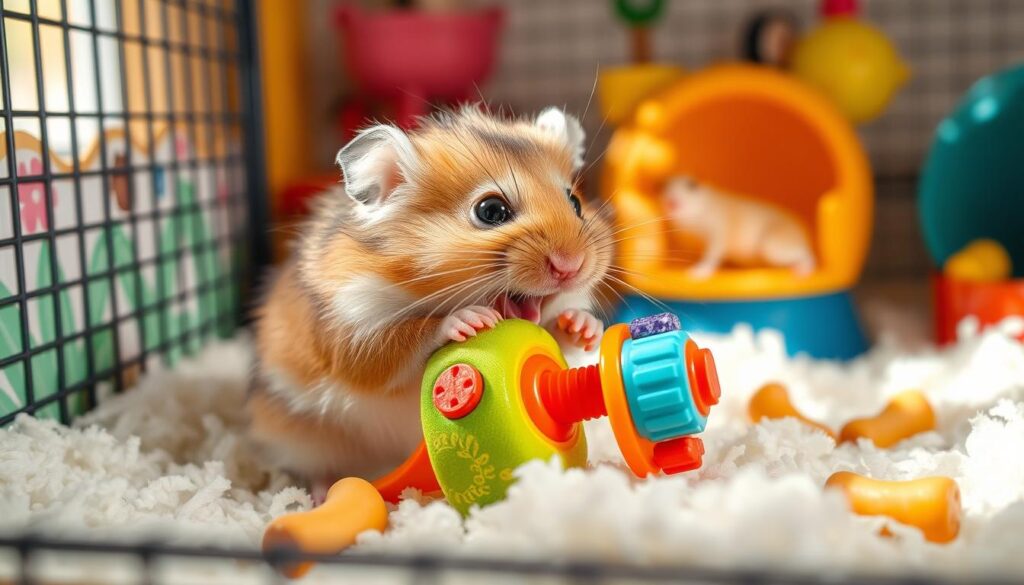 hamster playing with interactive toy